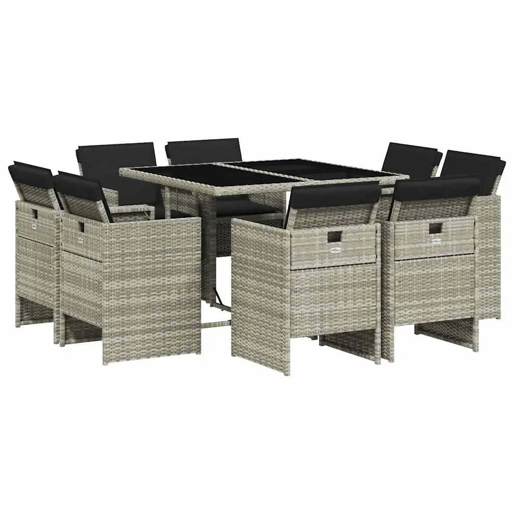 9 Piece Outdoor Dining Set Grey PE Rattan Furniture Patio Chairs Table with Cushions