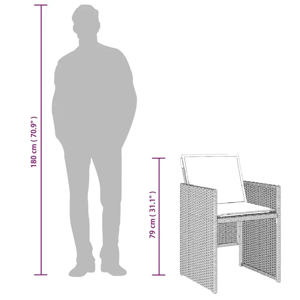 9 Piece Outdoor Dining Set Grey PE Rattan Furniture Patio Chairs Table with Cushions