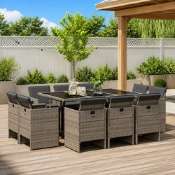 Practical 11-Piece Grey Dining Set for Outdoor Use