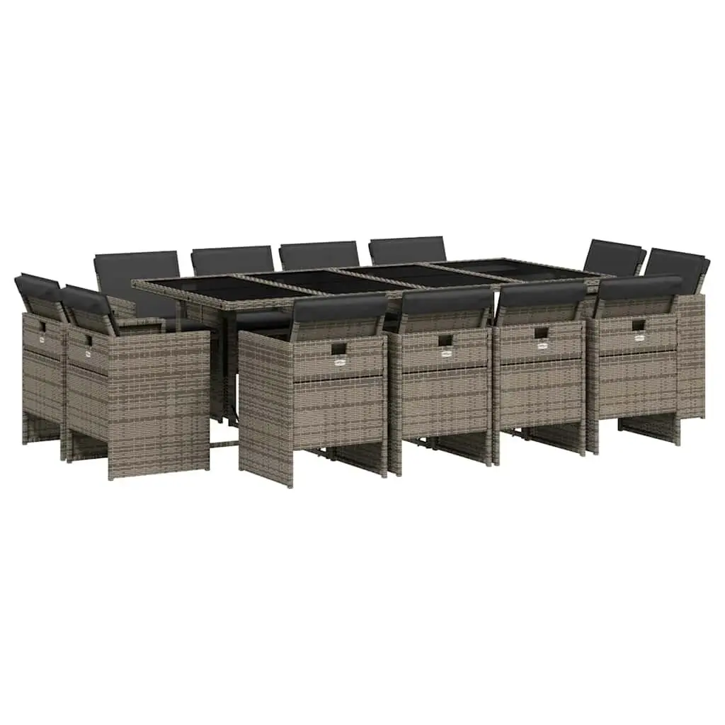 Garden Dining Set 13 Piece Poly Rattan Outdoor Furniture Grey with Cushions