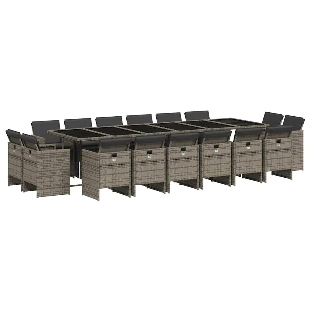 Garden Dining Set Grey PE Rattan 17 Piece Outdoor Furniture with Cushions