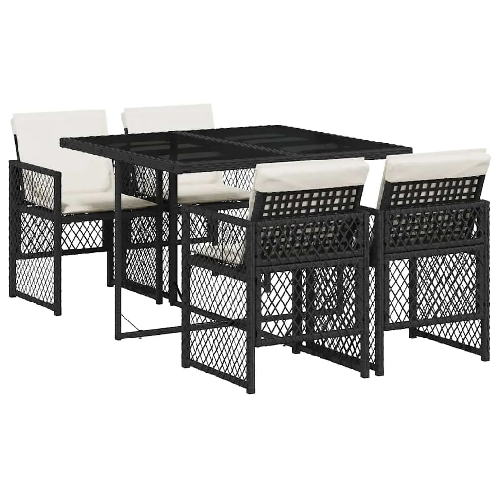 Outdoor Dining Set 5 Piece Garden Furniture Black Poly Rattan Chairs Table Patio