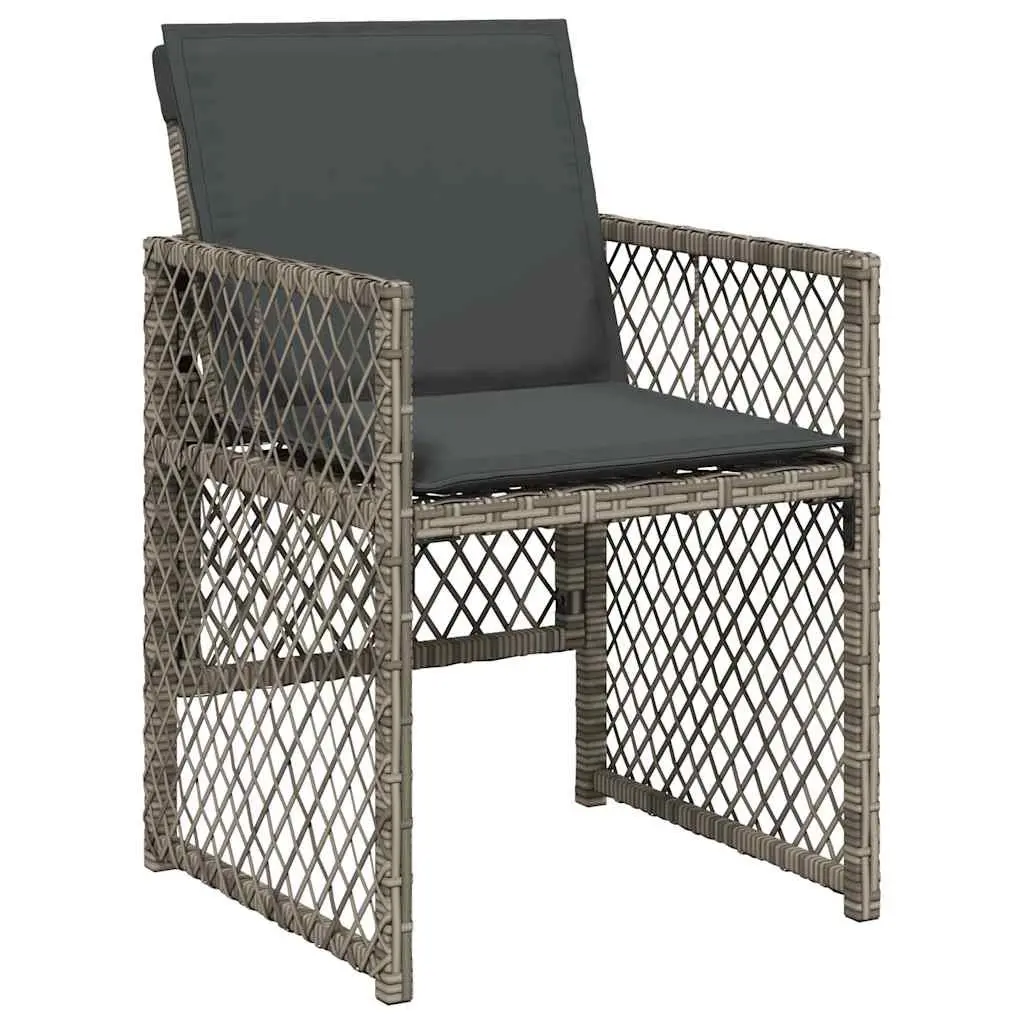 Outdoor Furniture Set Grey Poly Rattan Chairs Table 5 Piece with Tempered Glass Top and Cushions