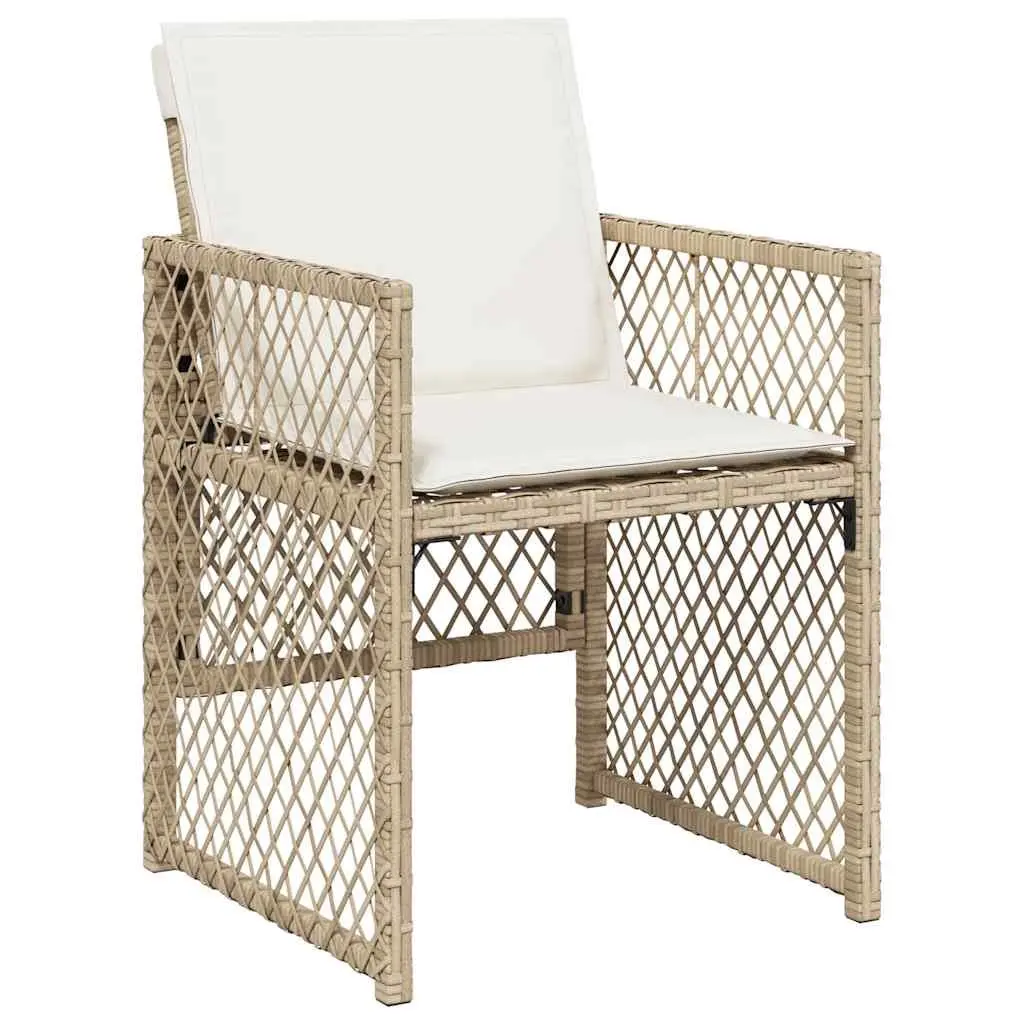 Garden Dining Set PE Rattan 5 Piece Outdoor Furniture Beige with Tempered Glass Table and Cushions