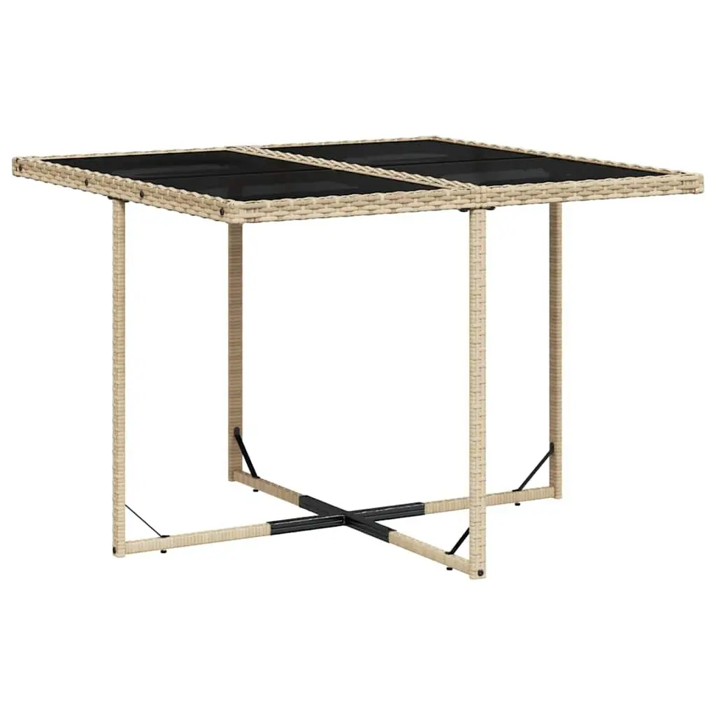 Garden Dining Set PE Rattan 5 Piece Outdoor Furniture Beige with Tempered Glass Table and Cushions