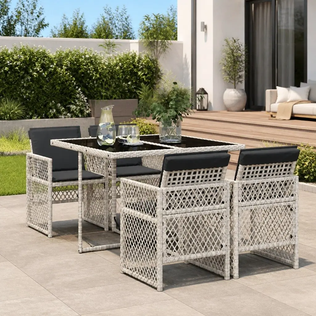 Garden Dining Set 5 Piece Outdoor Furniture Grey Poly Rattan Cushioned Patio