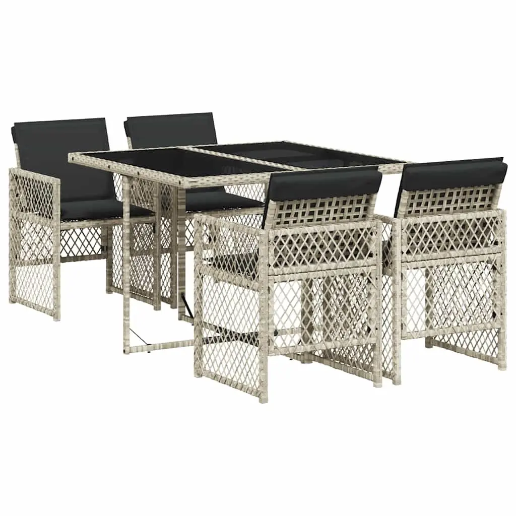 Garden Dining Set 5 Piece Outdoor Furniture Grey Poly Rattan Cushioned Patio