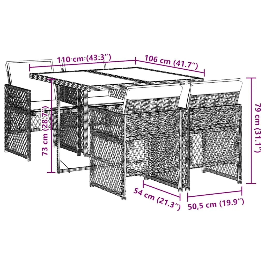 Garden Dining Set 5 Piece Outdoor Furniture Grey Poly Rattan Cushioned Patio