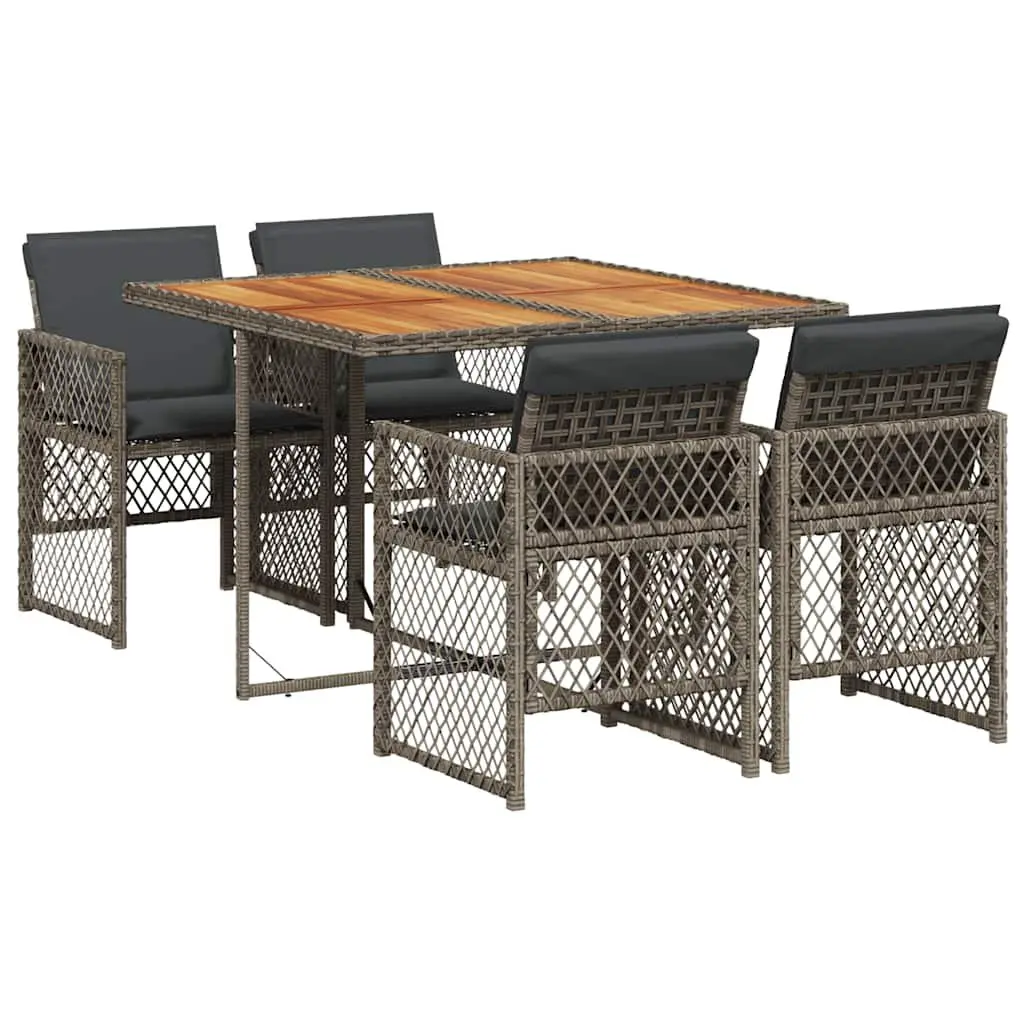 Garden Dining Set 5 Piece PE Rattan Frame Acacia Wood Table Grey