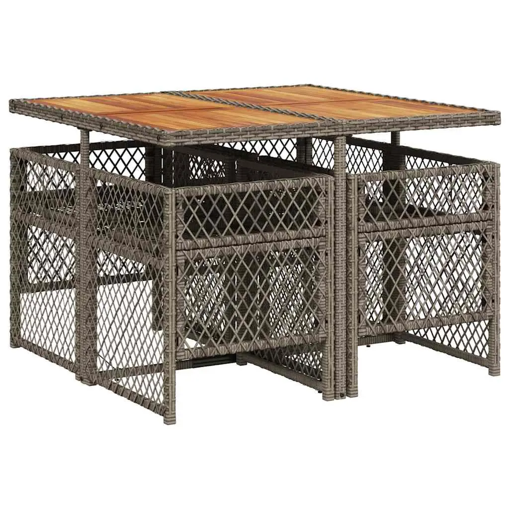 Garden Dining Set 5 Piece PE Rattan Frame Acacia Wood Table Grey
