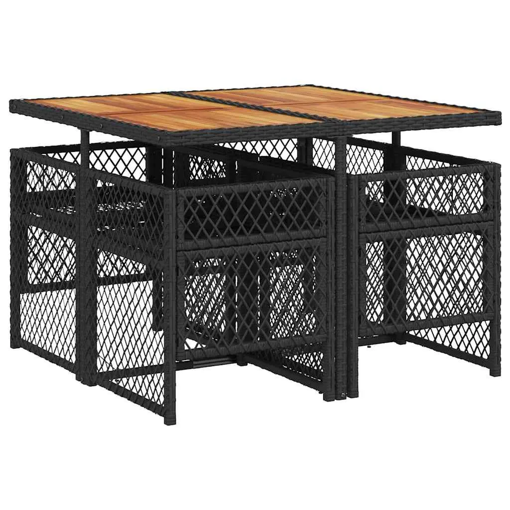 Outdoor Dining Set 5 Piece Garden Furniture Black Poly Rattan Table Chairs