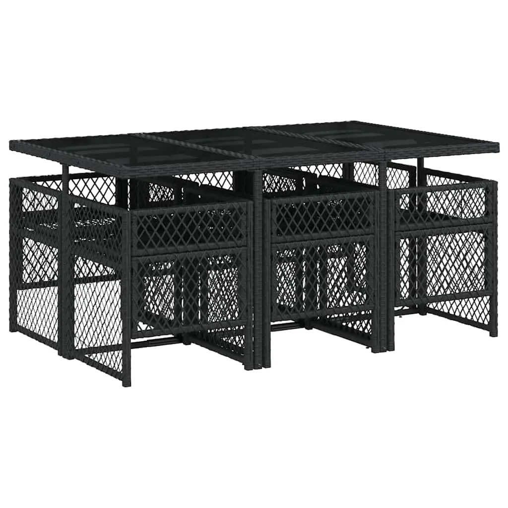 Outdoor Dining Set Poly Rattan 7 Piece Black Patio Table Chairs