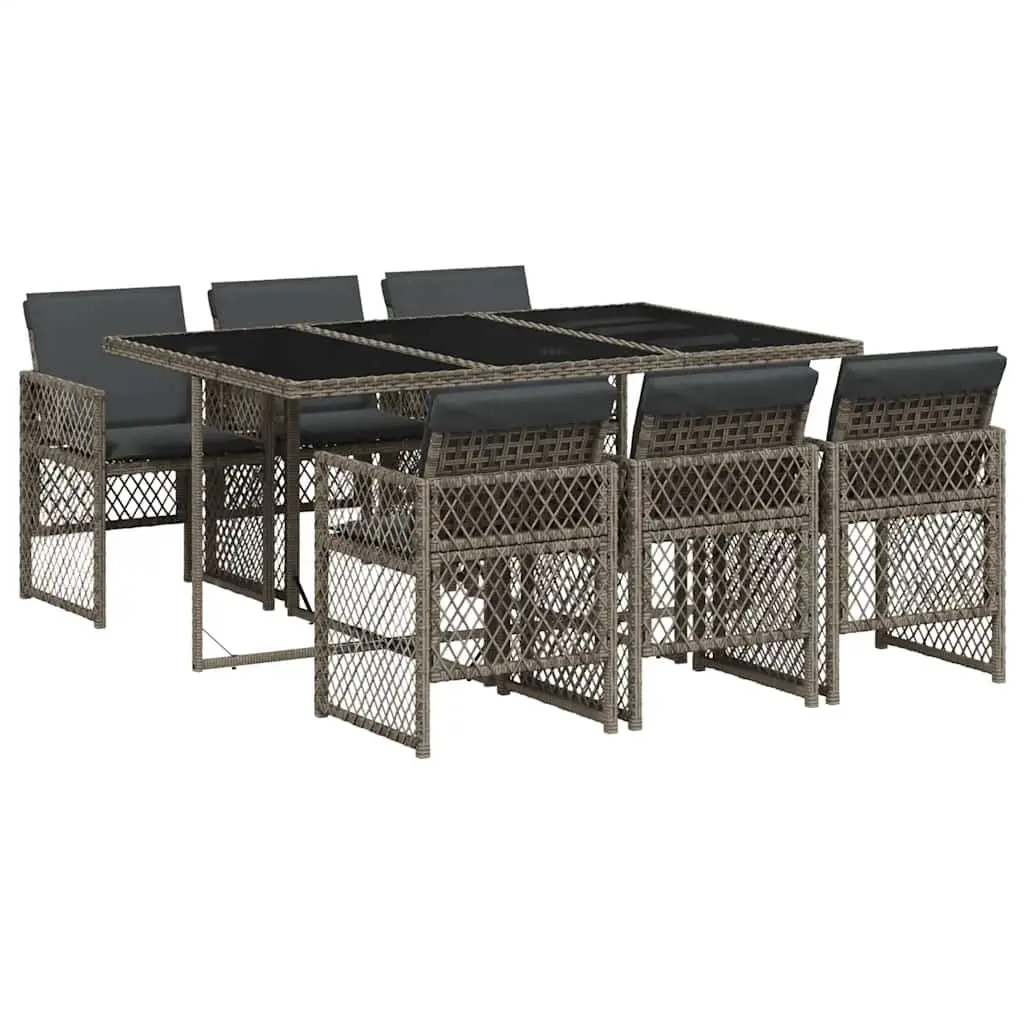 Garden Dining Set Poly Rattan 7 Piece Outdoor Furniture Grey Table Chairs