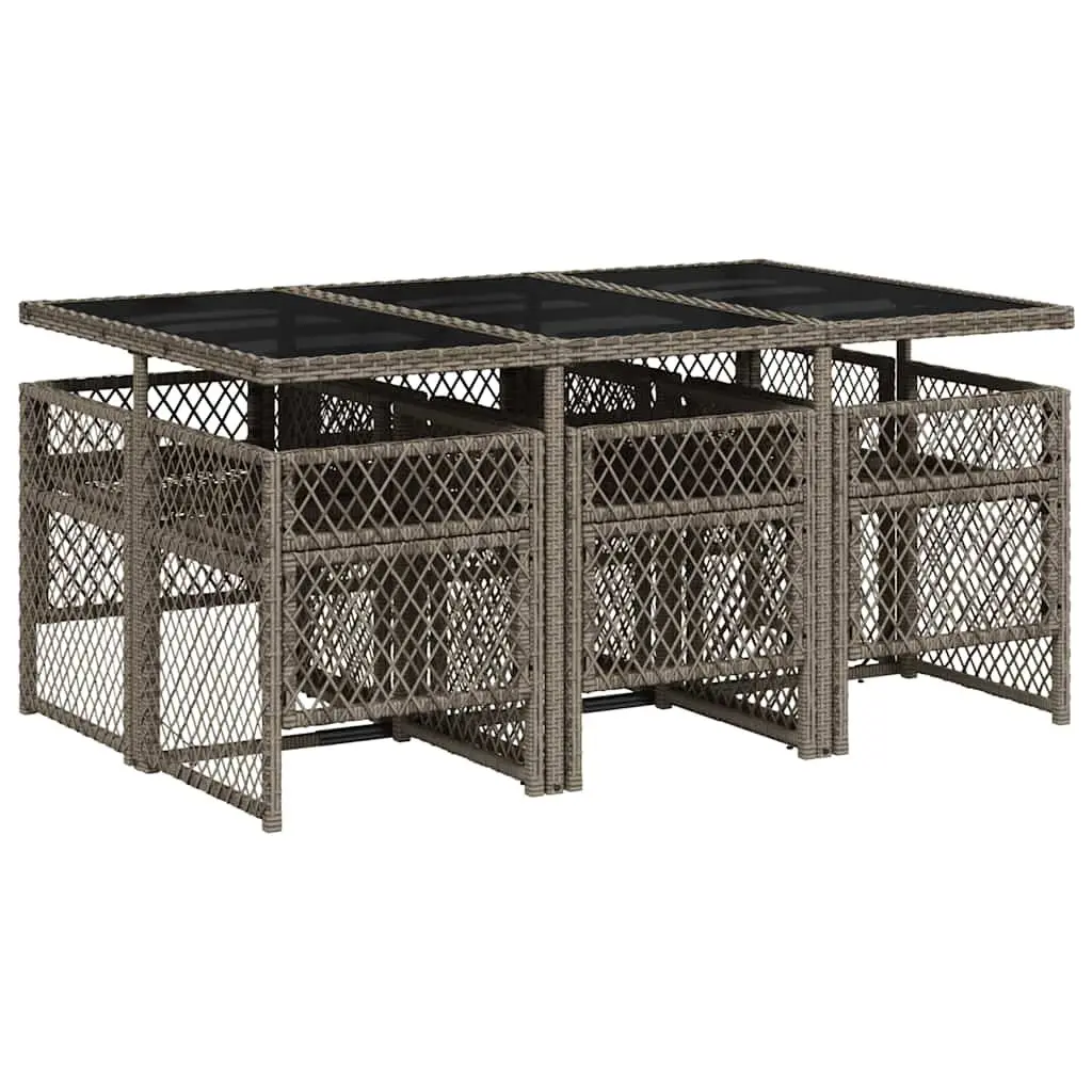 Garden Dining Set Poly Rattan 7 Piece Outdoor Furniture Grey Table Chairs