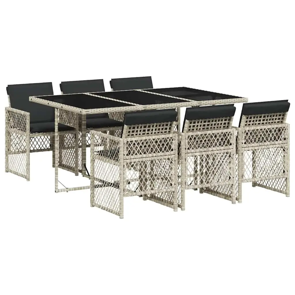 7 Piece Outdoor Dining Set Grey Poly Rattan Table and Chairs with Cushions