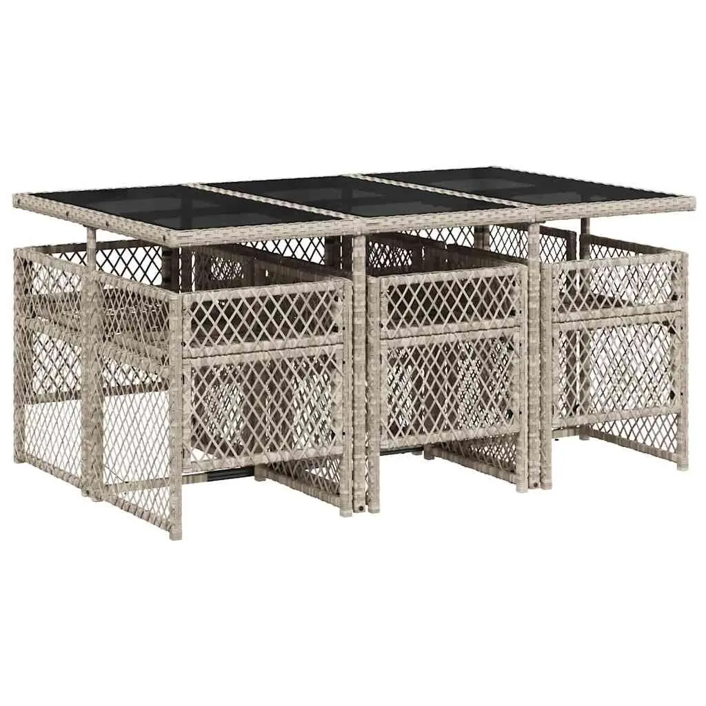 7 Piece Outdoor Dining Set Grey Poly Rattan Table and Chairs with Cushions