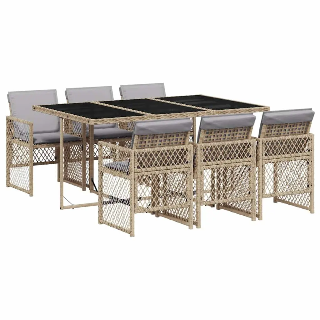 7 Piece Garden Dining Set Outdoor Patio Furniture with Cushions Beige Poly
