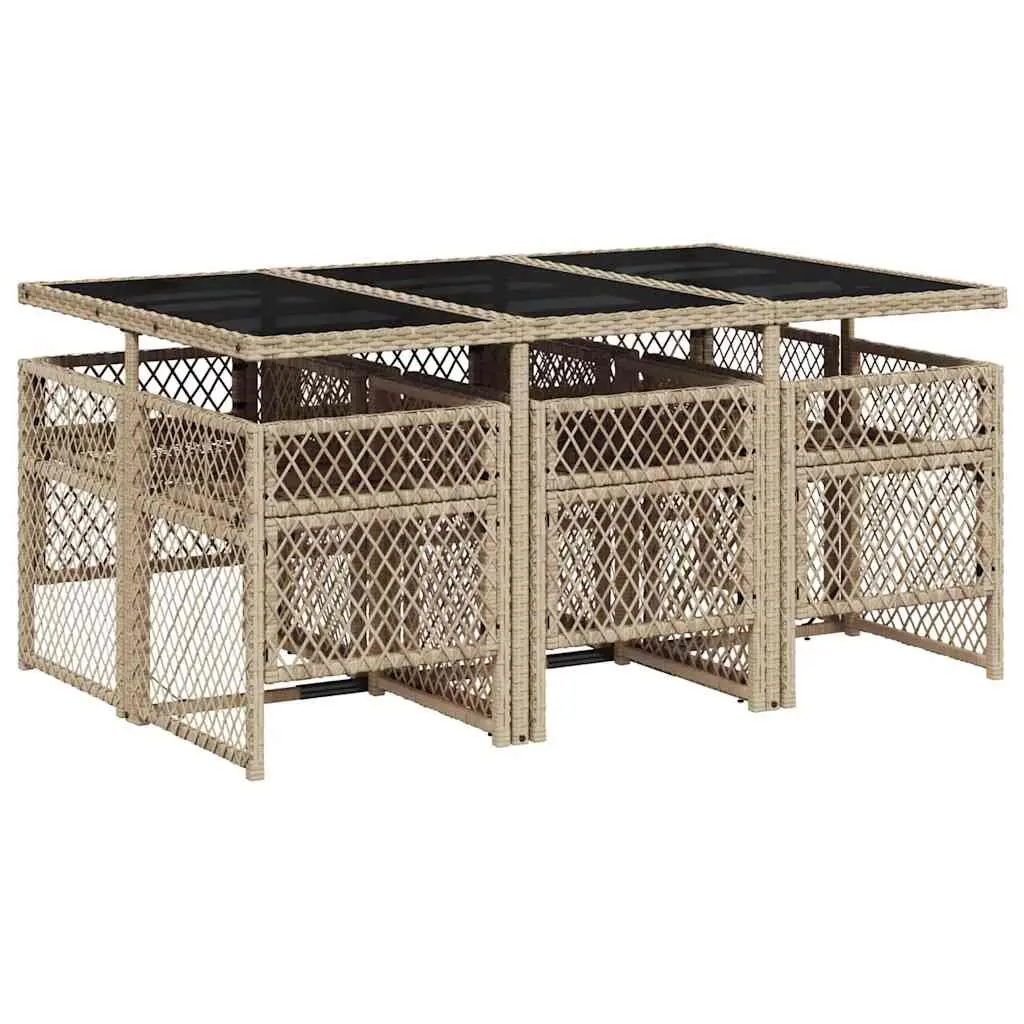 7 Piece Garden Dining Set Outdoor Patio Furniture with Cushions Beige Poly