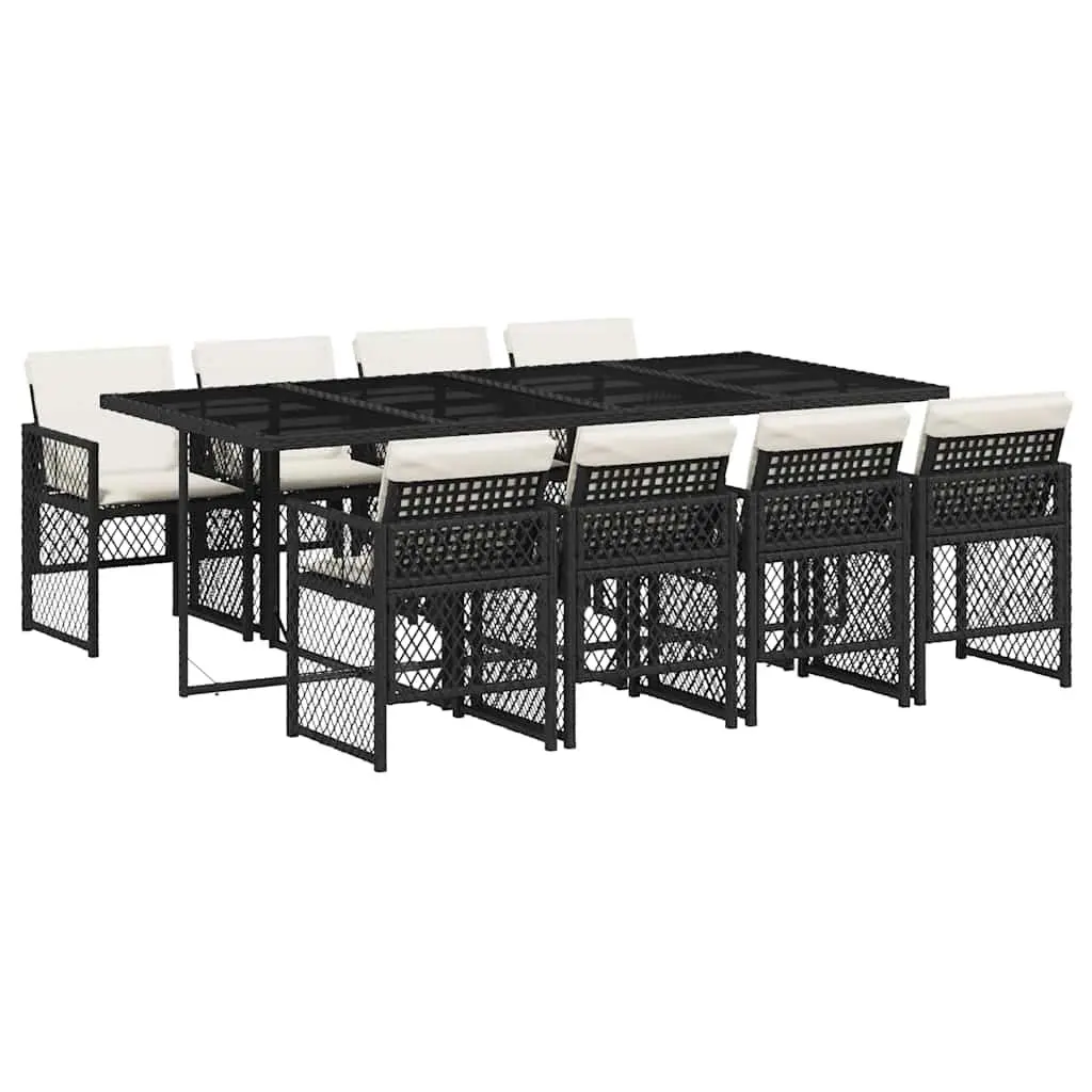 Outdoor Dining Set PE Rattan 9 Piece Garden Furniture Black Cushions Patio