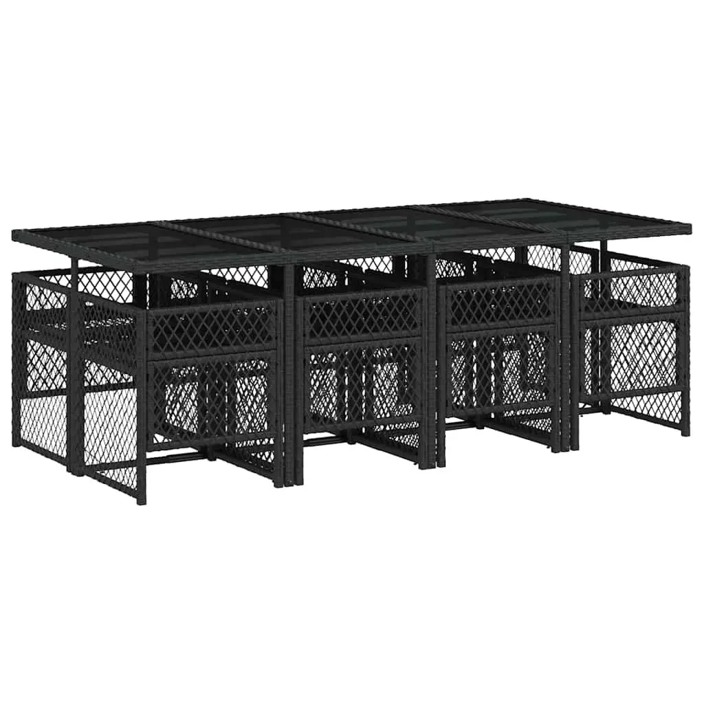 Outdoor Dining Set PE Rattan 9 Piece Garden Furniture Black Cushions Patio