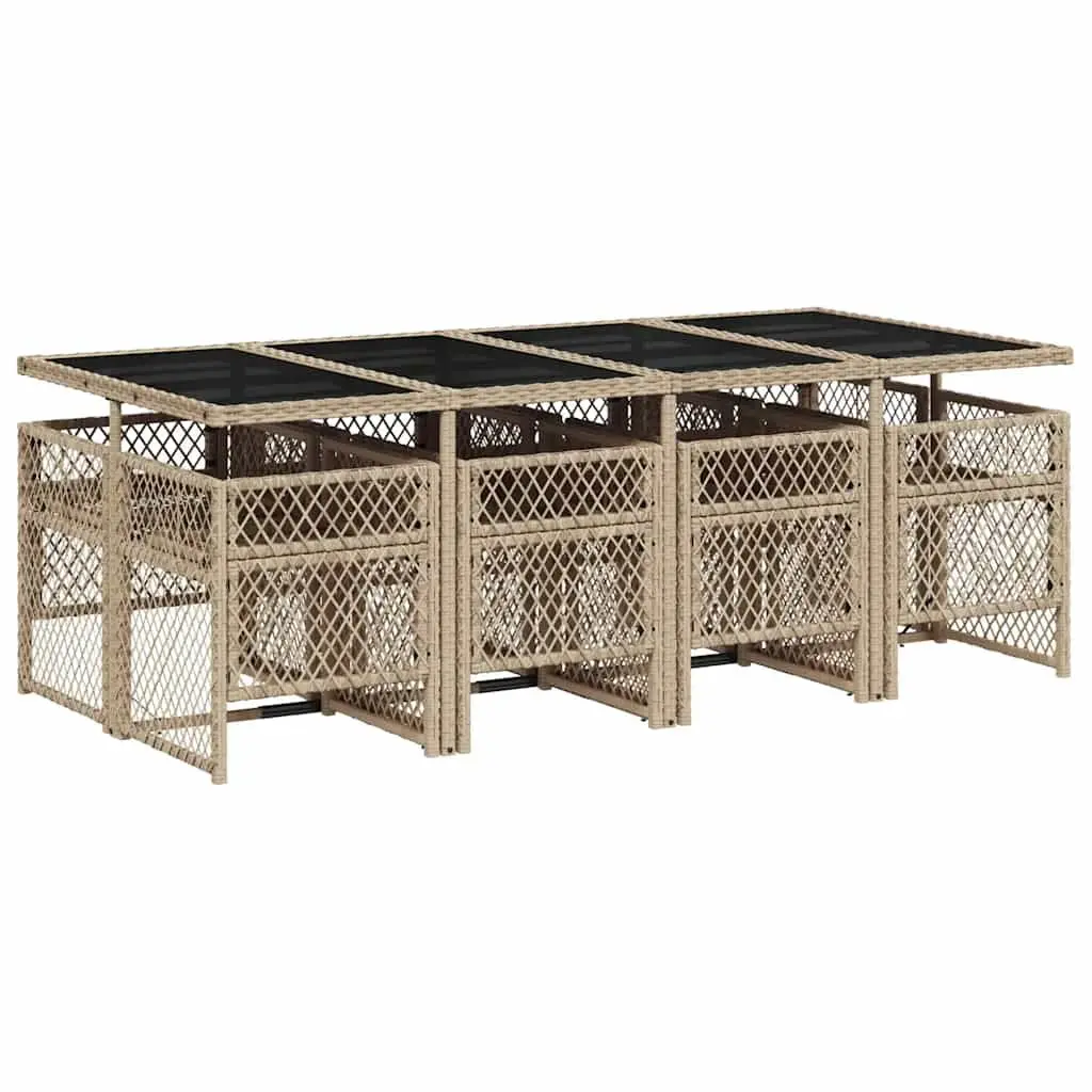 Garden Dining Set 9 Piece PE Rattan Outdoor Furniture Beige Cushions Patio Table