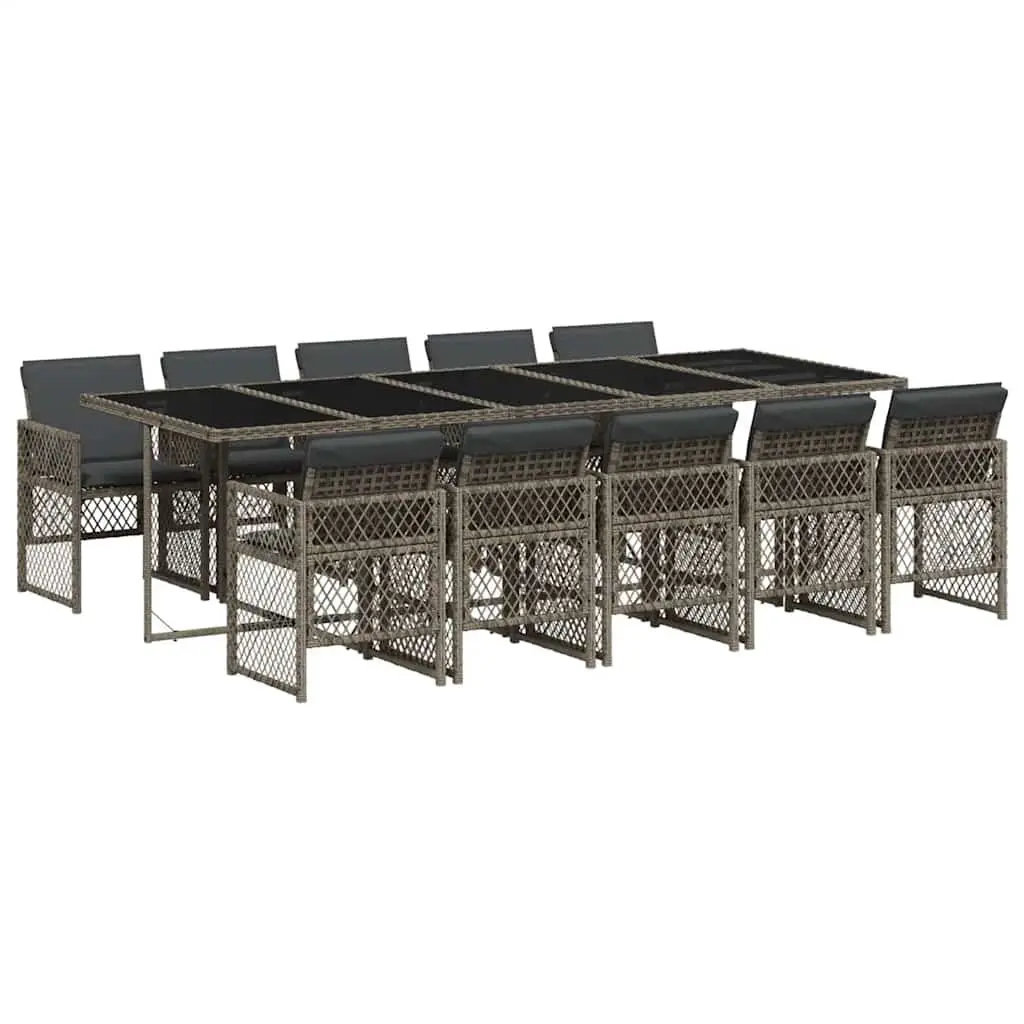 Garden Dining Set 11 Piece Grey PE Rattan Tempered Glass