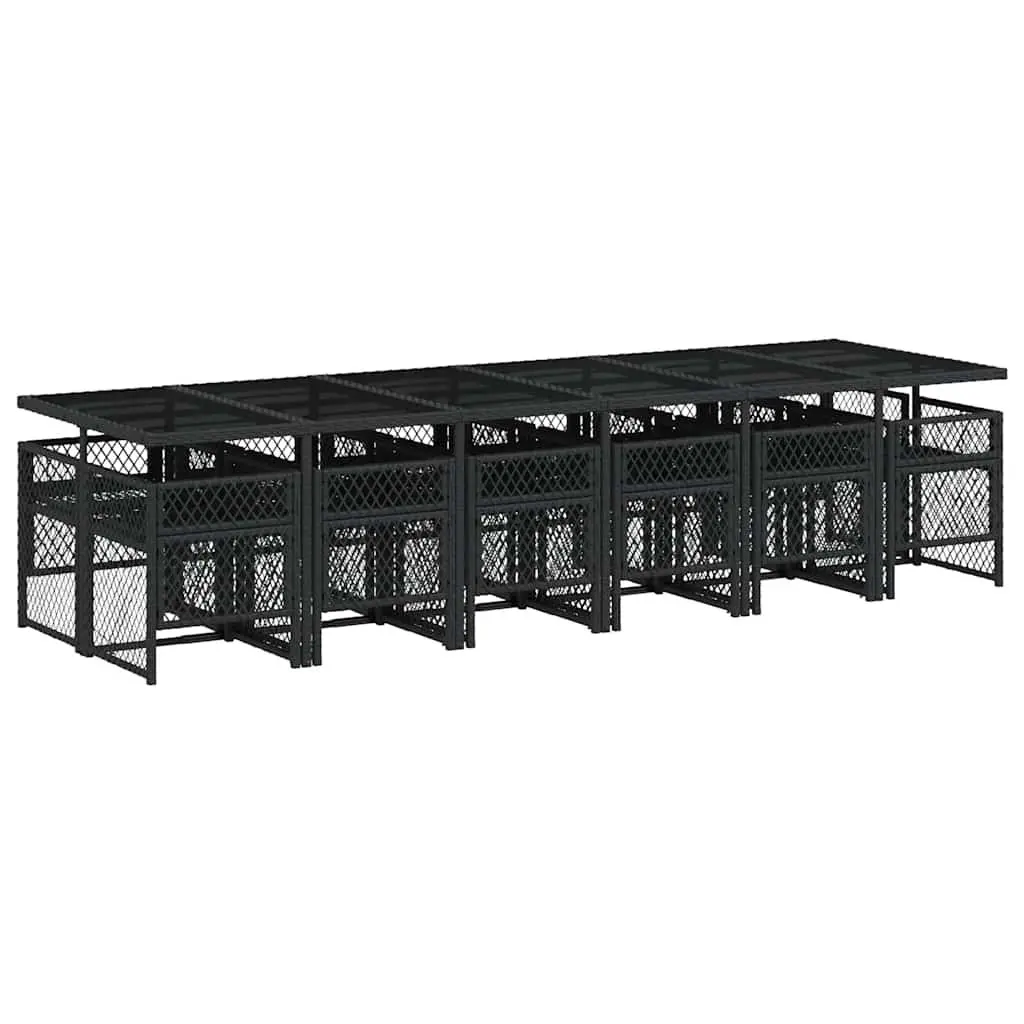 Outdoor Garden Dining Set 13 Piece Black Poly Rattan Table Chairs Cushions Patio