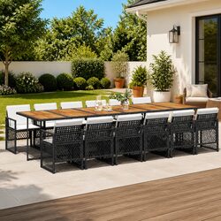 Garden Dining Set 13 Piece Outdoor Furniture Black Poly Rattan Table Chairs