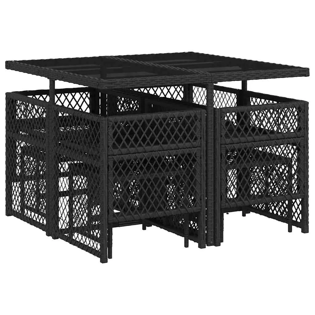 Outdoor Dining Set 9 Piece PE Poly Rattan Cushions Table Black