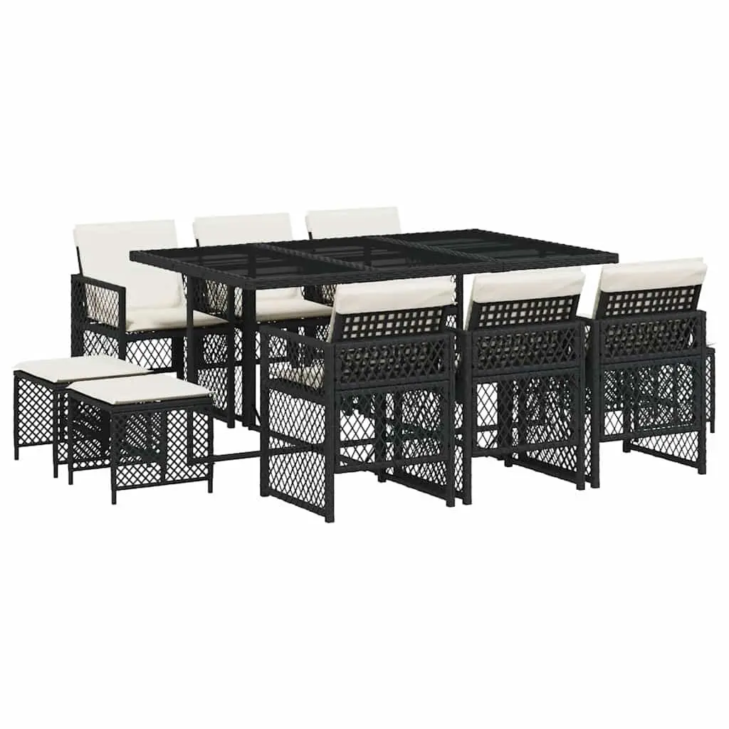 Garden Dining Set 11 Piece PE Rattan Outdoor Furniture Black with Cushions