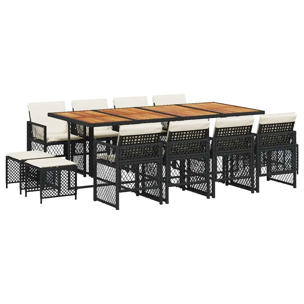 Outdoor Dining Set 13 Piece Garden Furniture Black Poly Rattan Chairs Table
