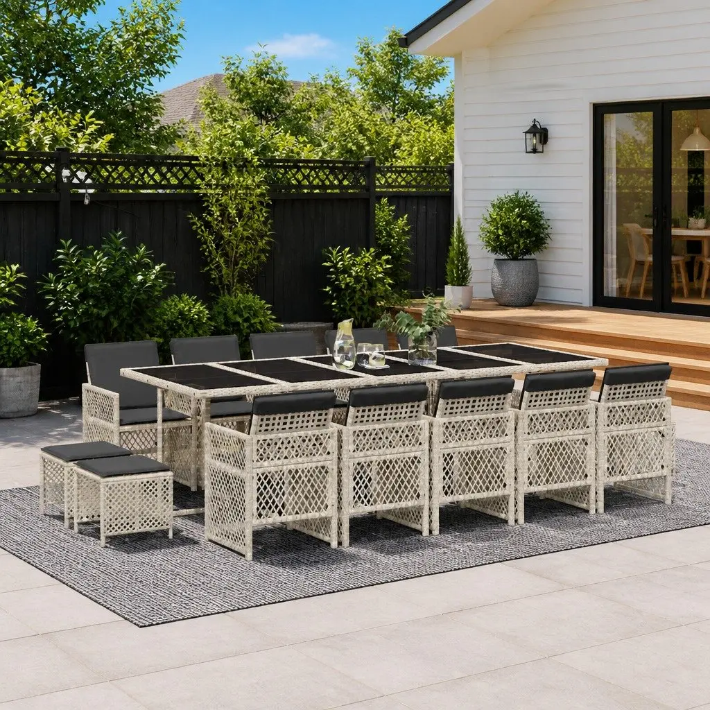 Garden Dining Set 15 Piece Outdoor Furniture Grey Poly Rattan Chairs Table Patio