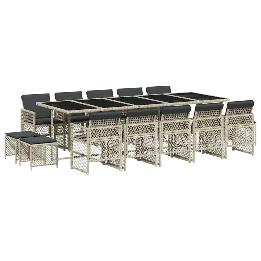 Garden Dining Set 15 Piece Outdoor Furniture Grey Poly Rattan Chairs Table Patio