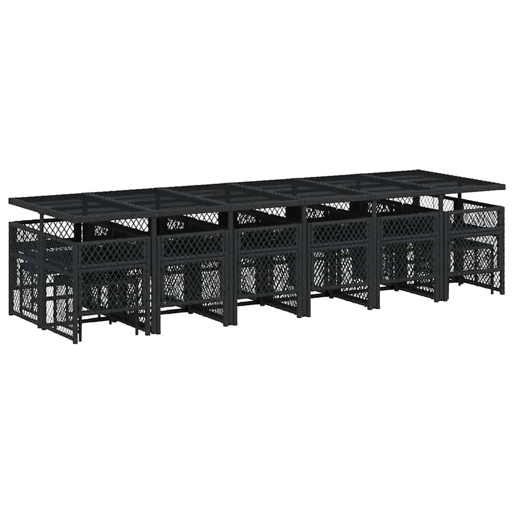 Garden Dining Set 17 Piece PE Rattan Black Outdoor Furniture with Cushions
