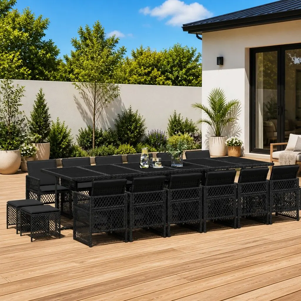 17-Piece Black Garden Dining Set for Entertaining