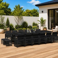 Practical 17-Piece Black Garden Dining Set for Entertaining