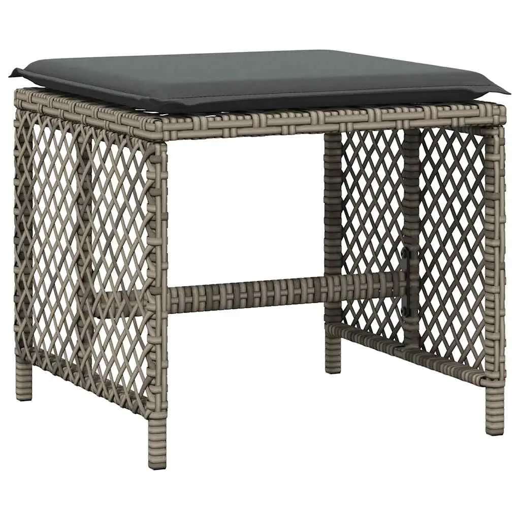 Garden Dining Set 17 Piece Outdoor Furniture PE Rattan Grey with Tempered Glass Tabletop and Cushions