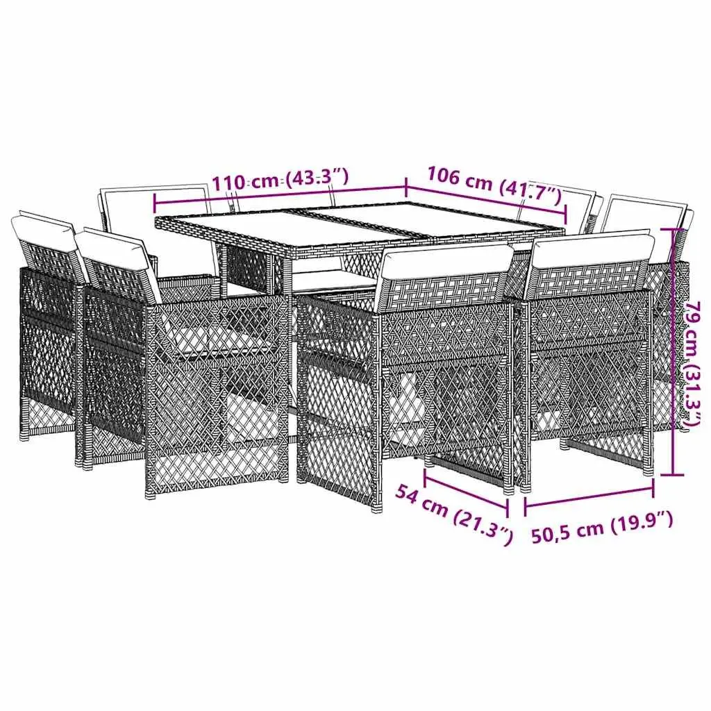 Garden Dining Set 9 Piece Grey Poly Rattan Outdoor Furniture Patio Table Chairs