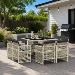 Garden Dining Set 9 Piece Outdoor Patio Furniture with Cushions Grey Poly Rattan