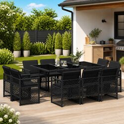 Practical Black Poly Rattan Garden Dining Set, 11 Pieces
