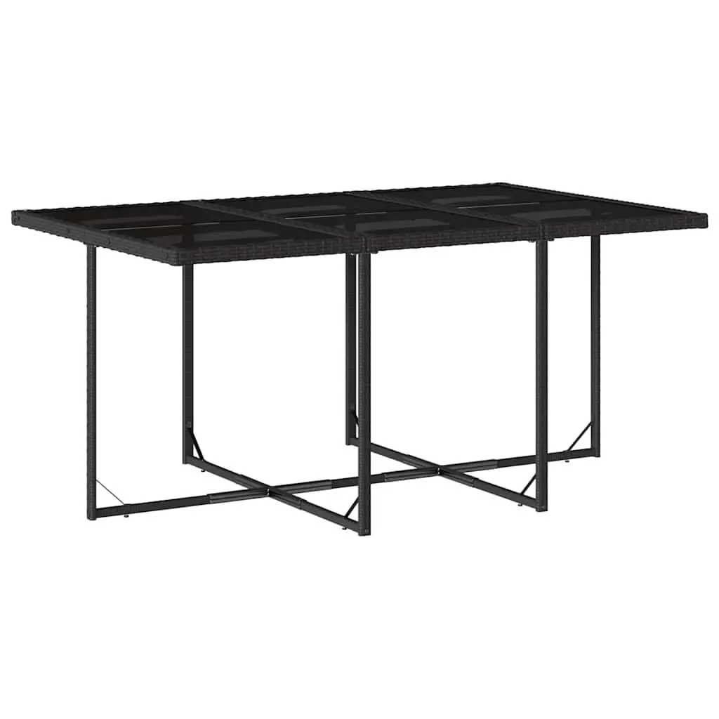 Outdoor Dining Set 11 Piece Black PE Rattan Furniture with Tempered Glass Table and Cushions for Garden or Patio