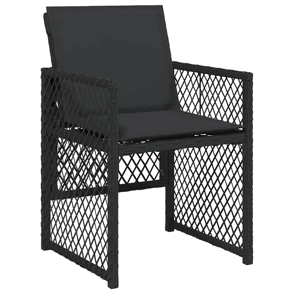 Outdoor Dining Set 11 Piece Black PE Rattan Furniture with Tempered Glass Table and Cushions for Garden or Patio