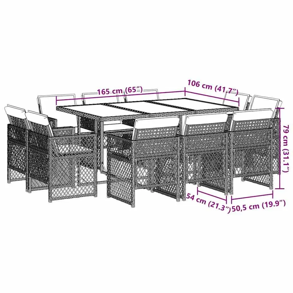 Outdoor Dining Set 11 Piece PE Rattan Garden Furniture Beige Patio Table