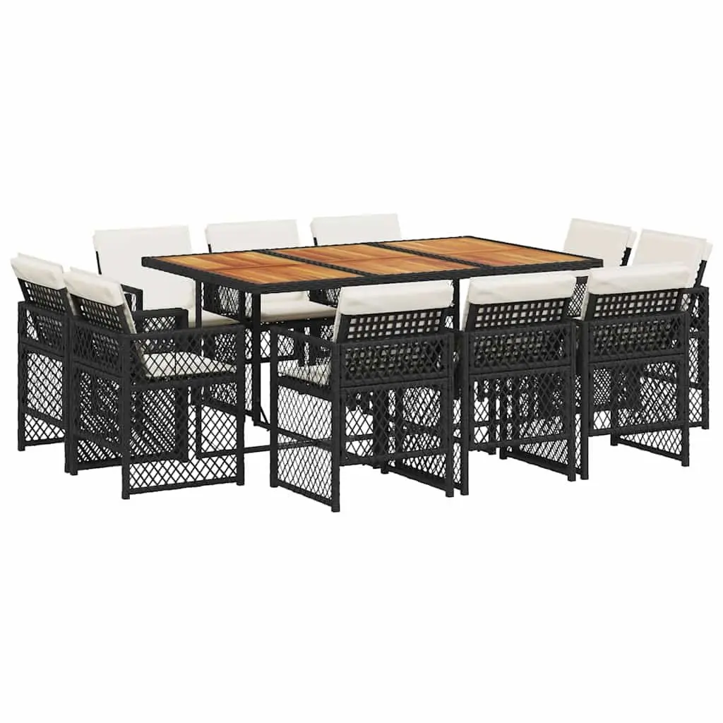 Garden Dining Set 11 Piece Outdoor Furniture PE Rattan Acacia Wood Table Black