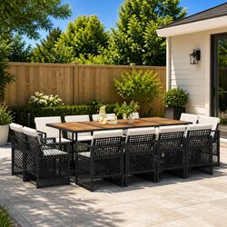 13 Piece Black Garden Dining Set for Outdoors