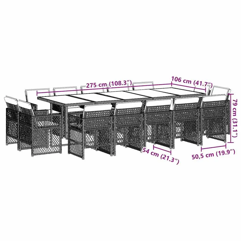 Garden Dining Set 15 Piece Black Outdoor Furniture Patio Table Chairs Cushions