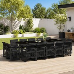 15-Piece Outdoor Dining Set: Black Poly Rattan for Relaxing Spaces