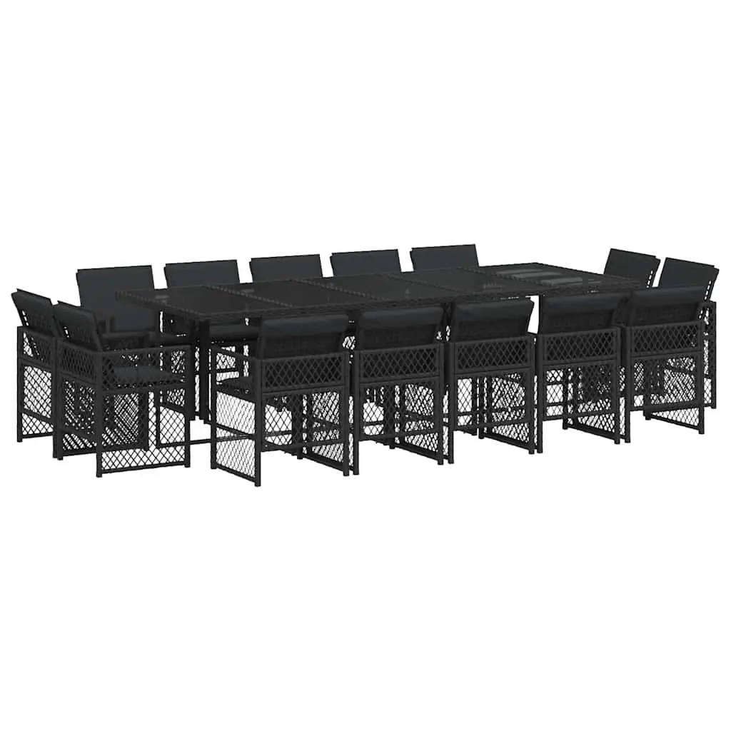 Outdoor Garden Dining Set Poly Rattan 15 Piece Black Chairs Table Cushions