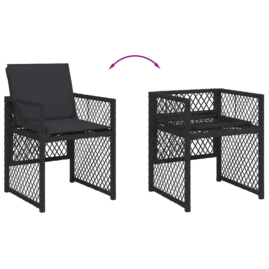 Outdoor Garden Dining Set Poly Rattan 15 Piece Black Chairs Table Cushions