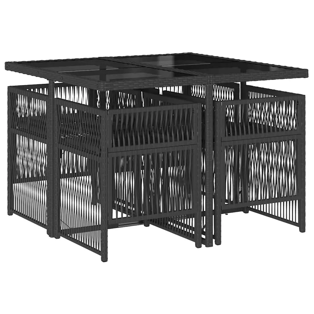 5 Piece Garden Dining Set Poly Rattan Black Outdoor Patio Table Chairs Cushions
